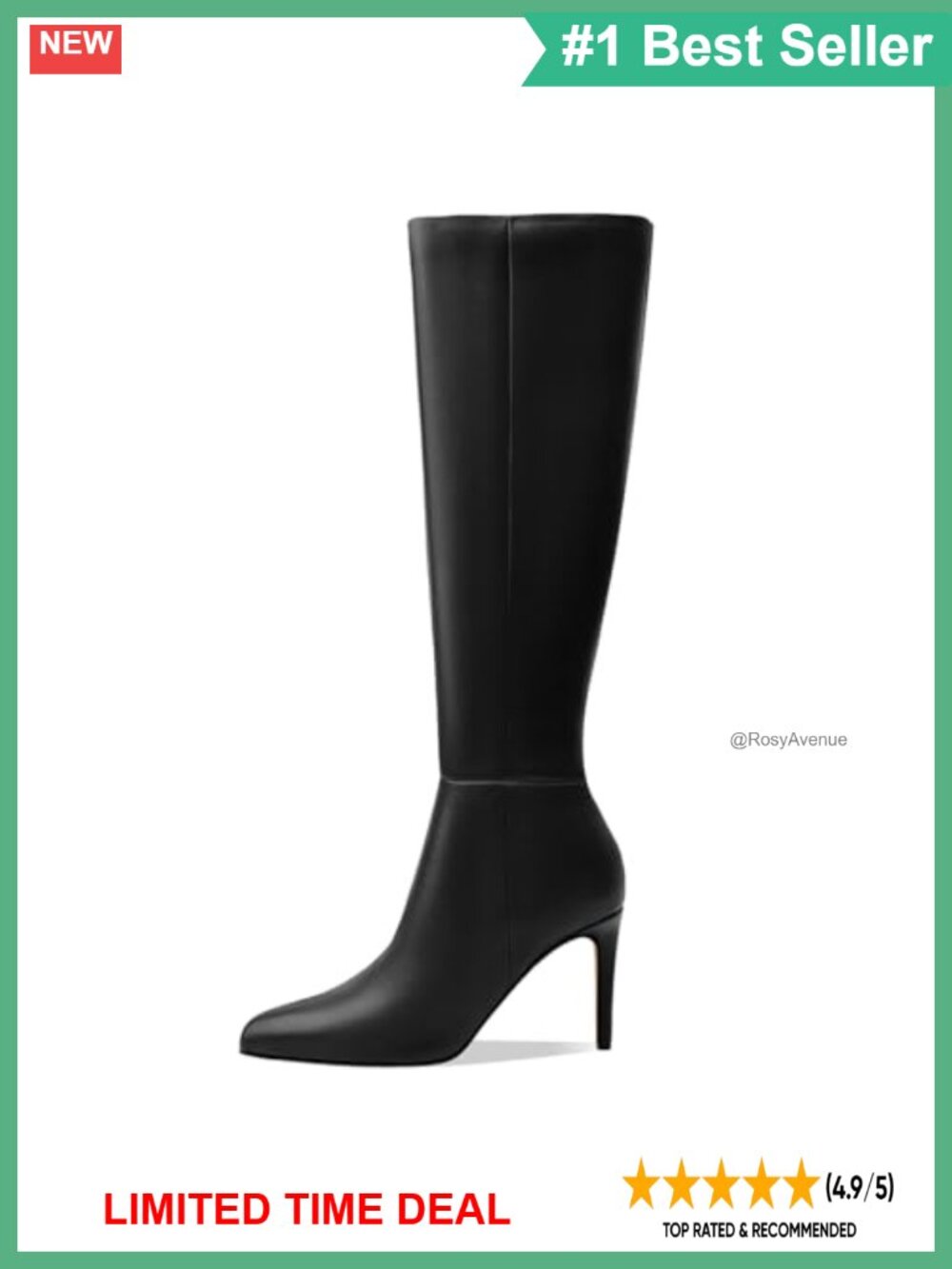 Pointed Toe Stiletto Heel Knee High Boots Faux Leather